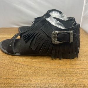 Nwt curations black fringe sandals with buckle